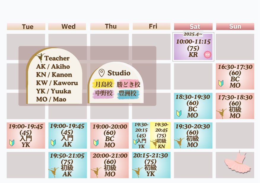 中野大人のバレエ教室クラス時間割